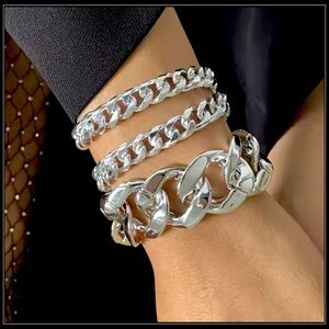 NEW CHUNKY STATEMENT SILVER CHAIN LINK BRACELET